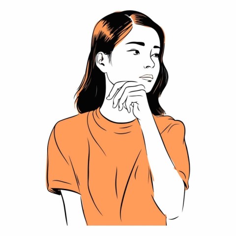 Girl thinks of a girl in an orange shirt.