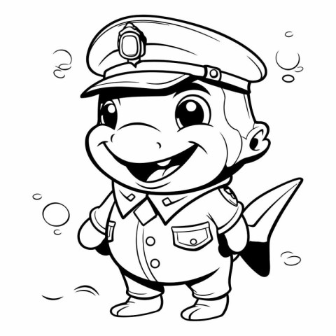 Black and White Cartoon Illustration of Little Boy Captain Chara