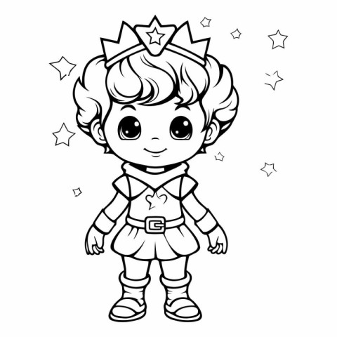 Black and White Cartoon Illustration of Little Princess Fairytal