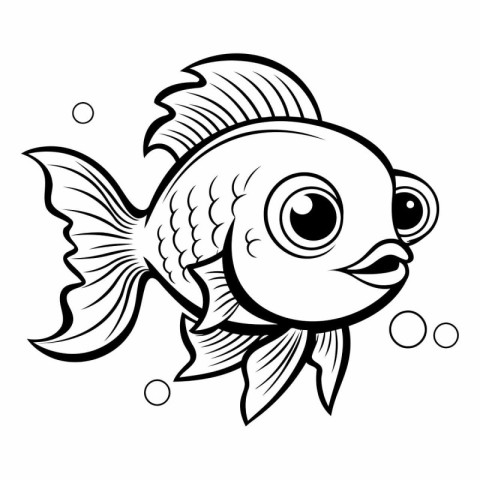 Black and White Cartoon Illustration of Cute Fish Animal Charact