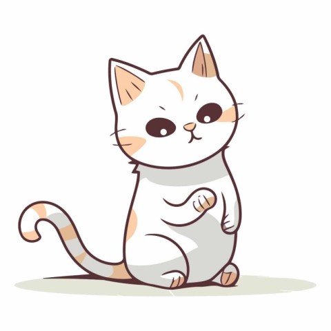 Cute cartoon cat sitting on the white background.