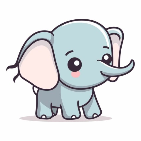 Cute Elephant Vector Illustration. Isolated on White Background.