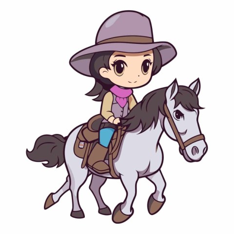 Illustration of a Cute Little Girl Riding a Horse - Vector