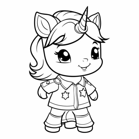 Black and White Cartoon Illustration of Cute Unicorn Fantasy Cha