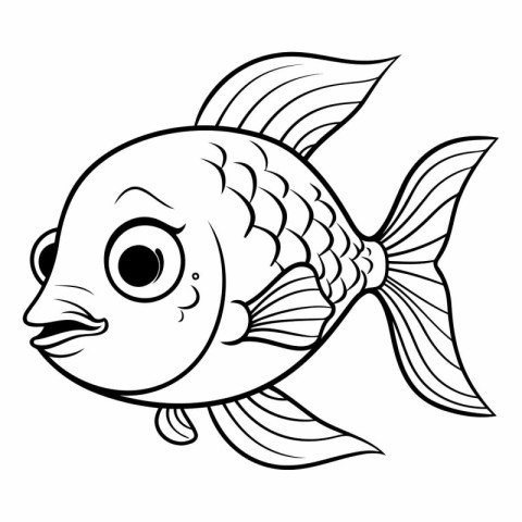 Coloring book for children: fish. Black and white vector illustr