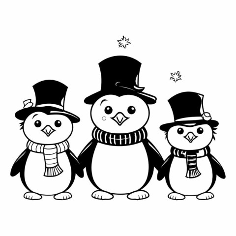 cute penguins with hat and scarf cartoon vector illustration gra