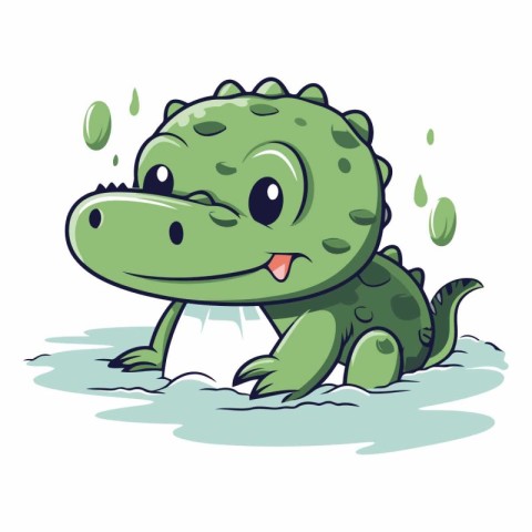 Cute crocodile in water of a cartoon crocodile.