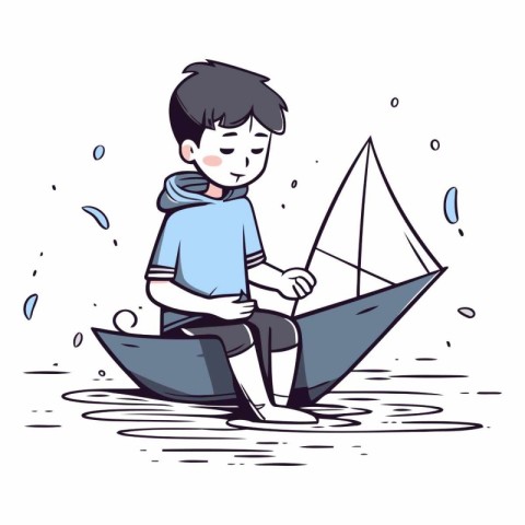 Boy with a sailboat of a boy in a boat.