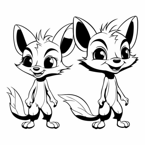 Vector illustration of cute cartoon foxes. Isolated on white bac