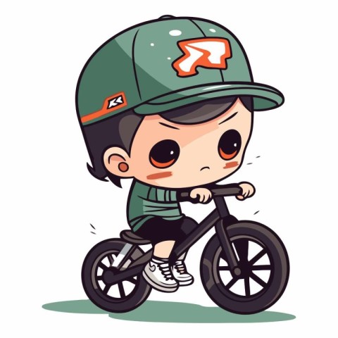 Boy riding a bicycle. Cute cartoon character.