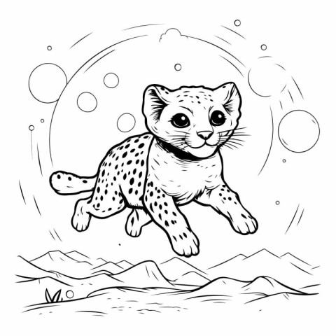 Cheetah running in the mountains in doodle style