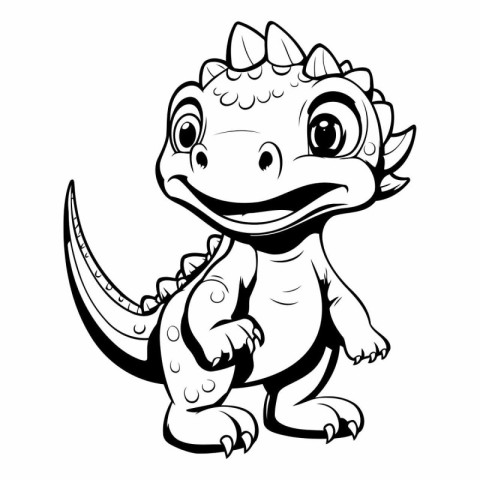 Cute Dinosaur - Black and White Cartoon Illustration. Isolated O