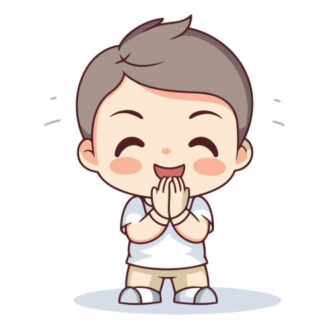 Cute little boy praying with hands together. Vector clip art.