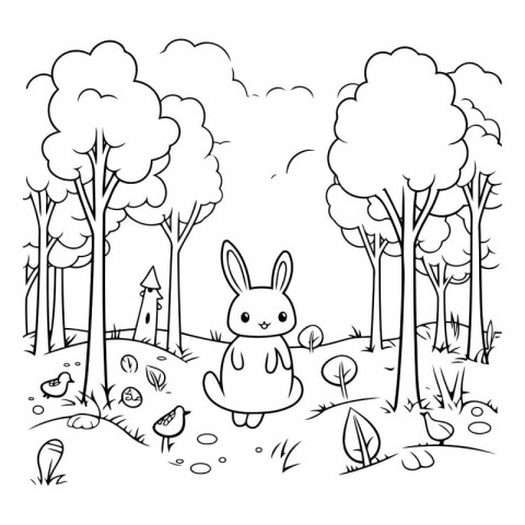 cute little rabbit in the field woodland scene vector illustrati