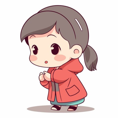 Cute little girl in a red raincoat.