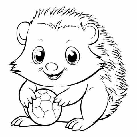 Cute hedgehog with a soccer ball - black and white illustration