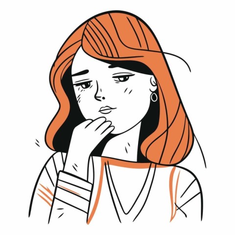 Vector illustration of a young woman thinks about something. Han