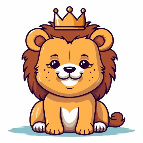 Lion with crown. Cute cartoon animal.