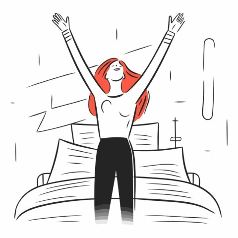 Illustration of a young woman raising her hands in the air.