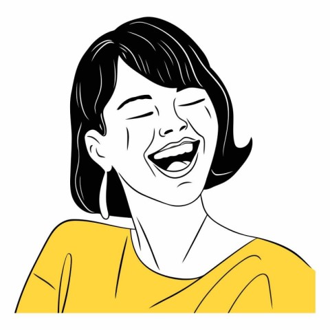 Vector illustration of a laughing woman in a yellow T-shirt.