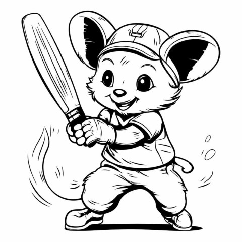 Cartoon Illustration of Little Mouse Baseball Player Mascot Char