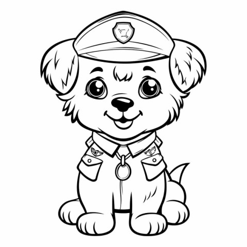 Black and White Cartoon Illustration of Cute Puppy Sailor Dog Co