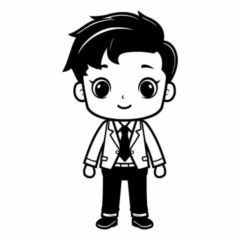 cute little boy with jacket and tie cartoon vector illustration