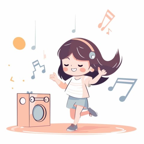 Cute little girl listening to music on the radio