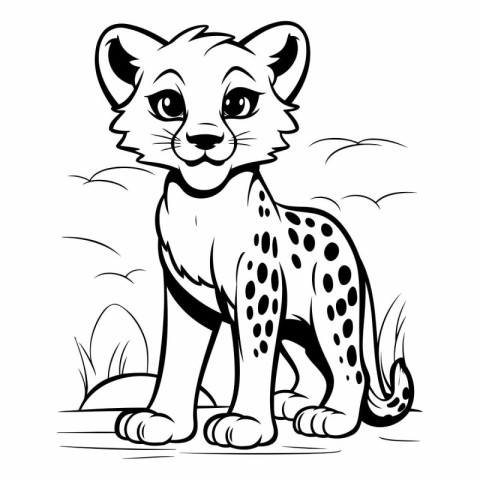 Cheetah - Wild Animal - Black and White Cartoon Illustration