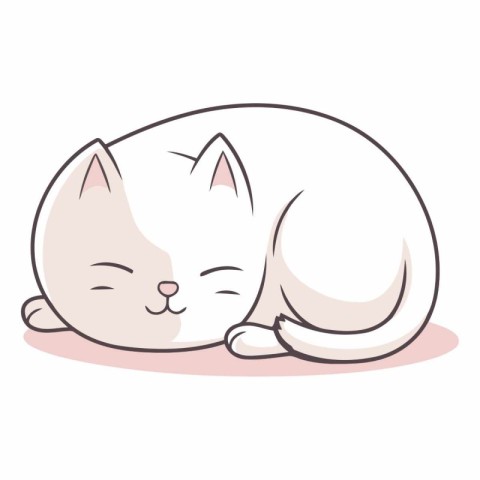 Cute white cat sleeping on the floor. Cartoon vector illustratio