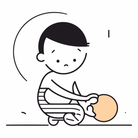 Cute little boy playing with ball in linear style.