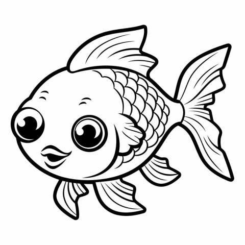 Black and White Cartoon Illustration of Cute Fish Animal Charact