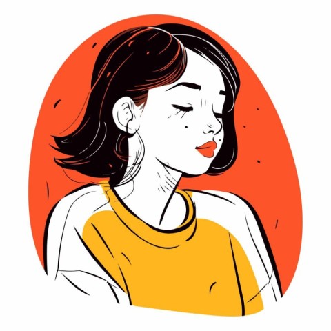 Vector illustration of a beautiful young woman in a yellow T-shi