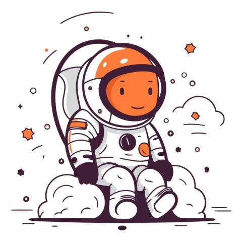 Cartoon astronaut sitting on the cloud isolated on white backgro