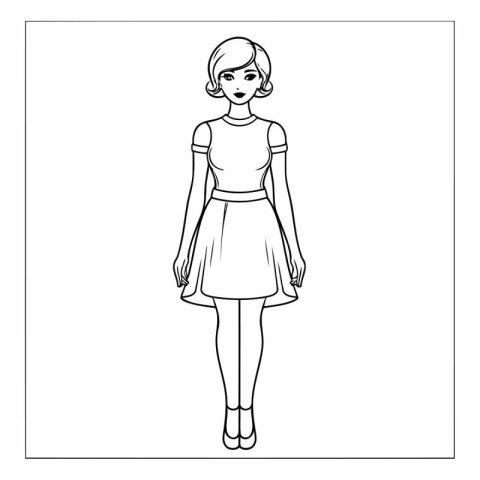 Beautiful fashion woman in skirt in outline style.