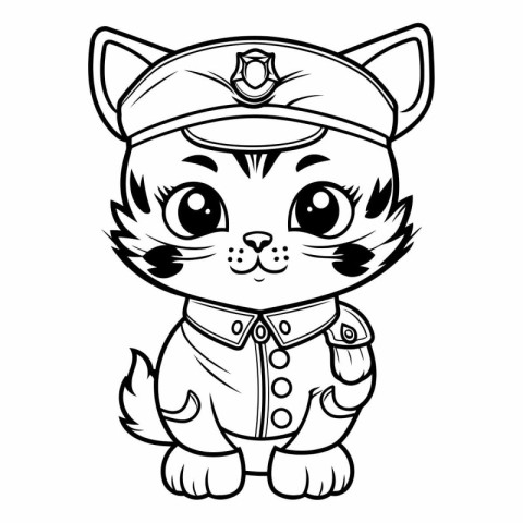 Black and White Cartoon Illustration of Cute Kitten Sailor Anima