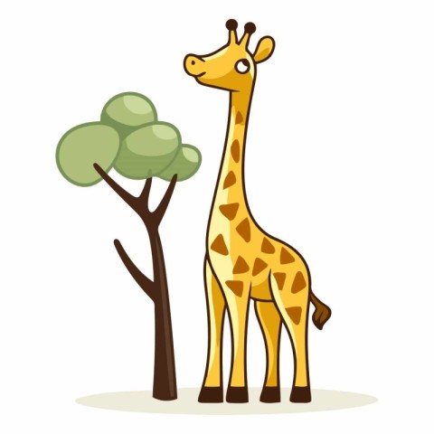 Cartoon giraffe and tree of wild animal.