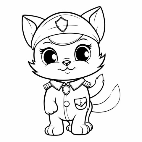 Coloring book for children: Cute cartoon fox in a military unifo