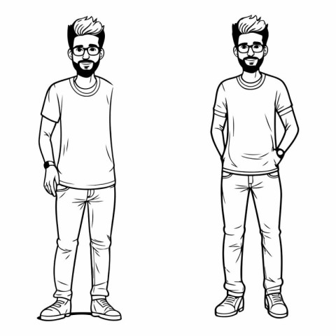 Hipster men cartoon in black and white vector illustration graph