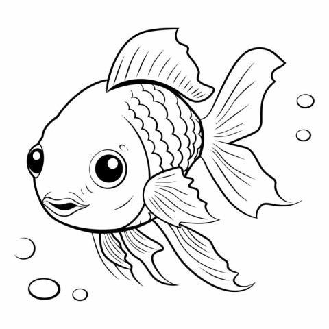 Black and White Cartoon Illustration of Cute Fish Animal for Col