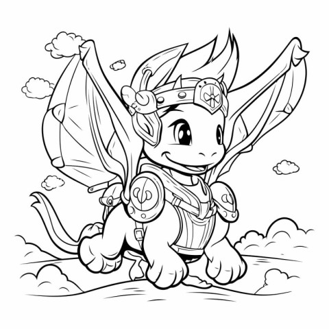 Monochrome Cartoon Illustration of Fantasy Dragon Fantasy Charac