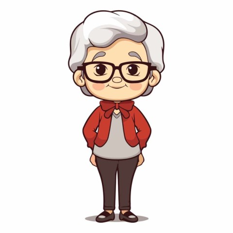 Grandmother with glasses and red scarf isolated on white backgro