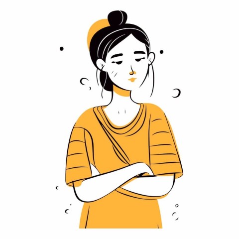 Vector illustration of a girl in a yellow t-shirt with her arms