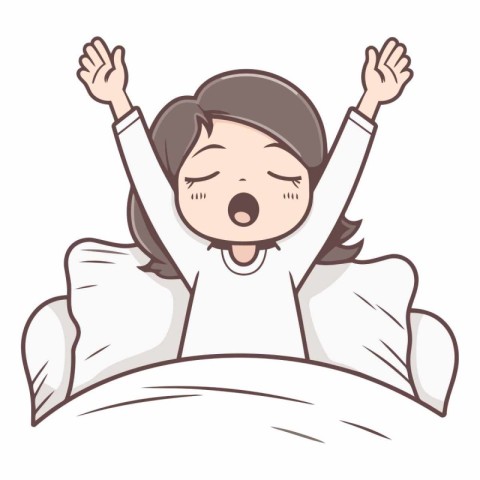 Illustration of a woman waking up in the morning with hands up