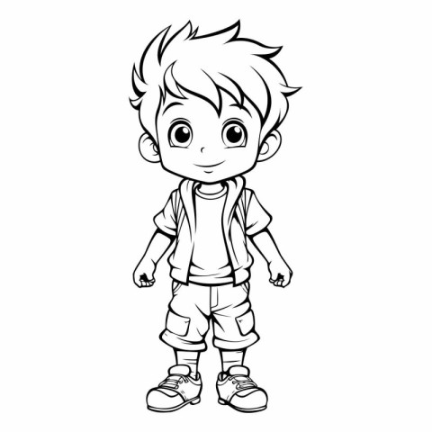 Cartoon little boy. Coloring book for children.