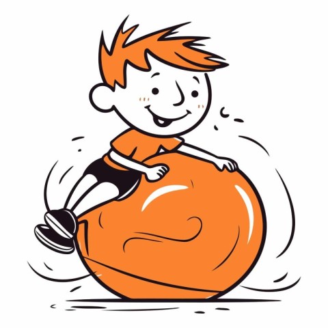 Vector illustration of a boy playing with a ball. Cartoon style.