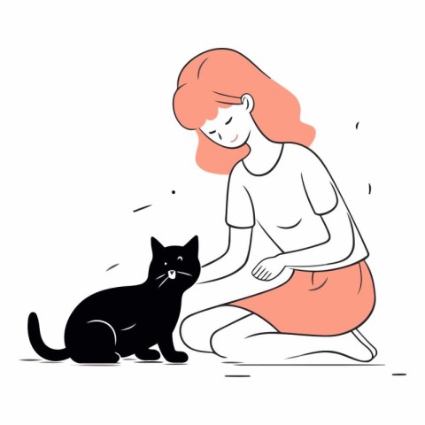 Young woman sitting on the floor with a cat.