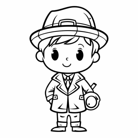 Coloring Page Outline Of Cartoon Safari Boy Character Vector Ill