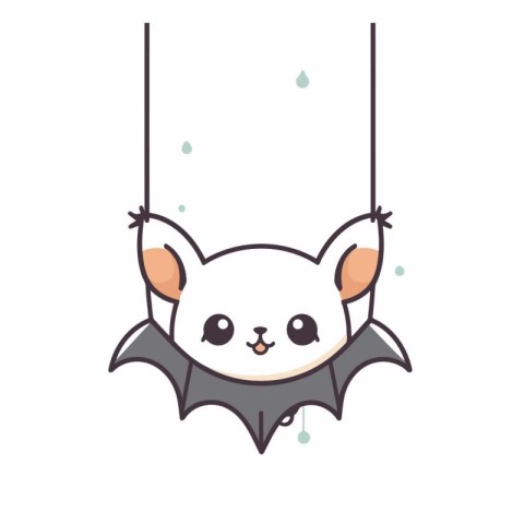 Cute kawaii bat hanging on a swing.