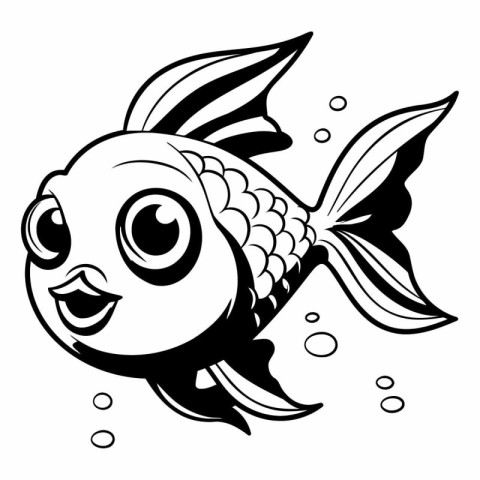 Black and White Cartoon Illustration of Cute Fish Animal Charact